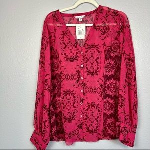 NWT CAbi Sheer Baroque Blouse Damask Print #254 - XL